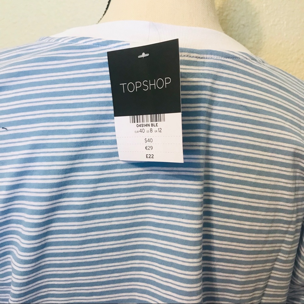 TOPSHOP Stripe Lace Hem Crop Shirt - Picture 6 of 8